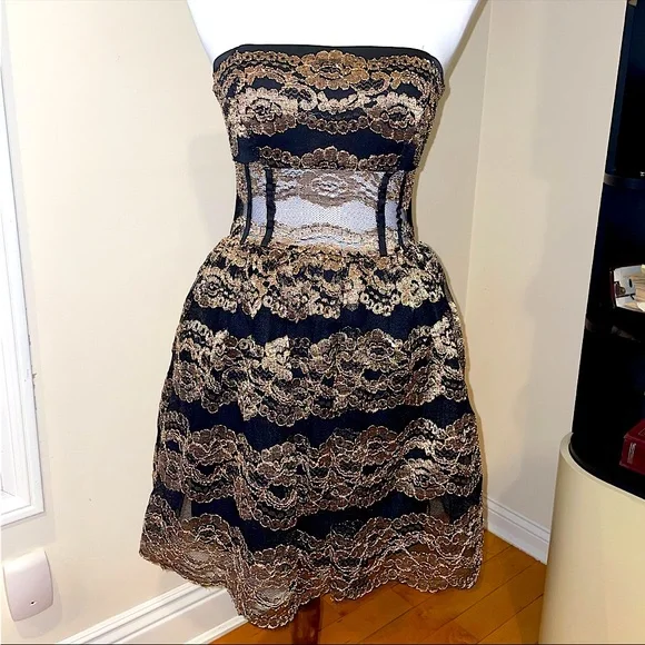 Bebe Dresses | Bebe Fit & Flare Mini Dress | Color: Black/Gold | Size: 4 | Sgabriela23'S Closet